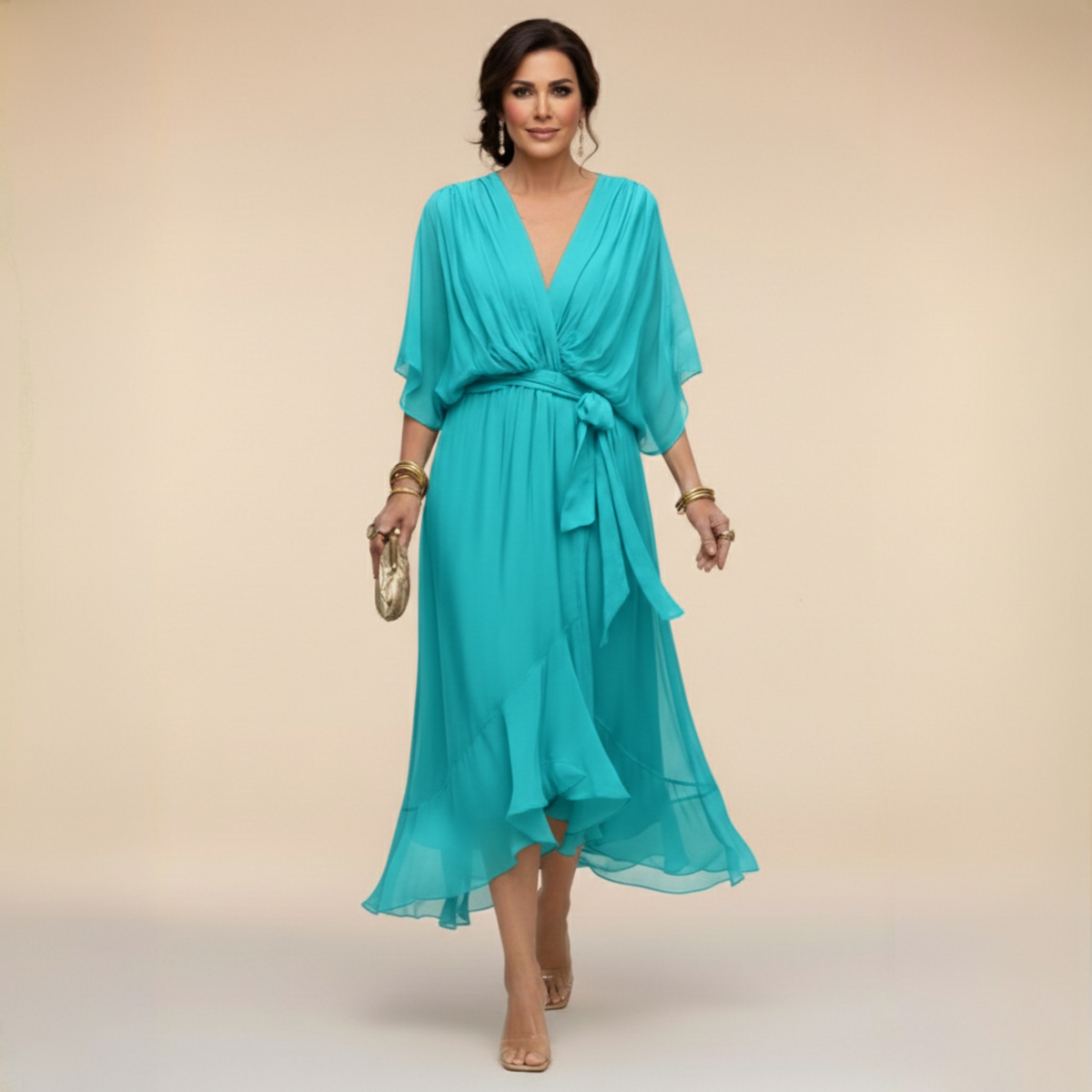 Lucy Chiffon Midi V-Neck Dress