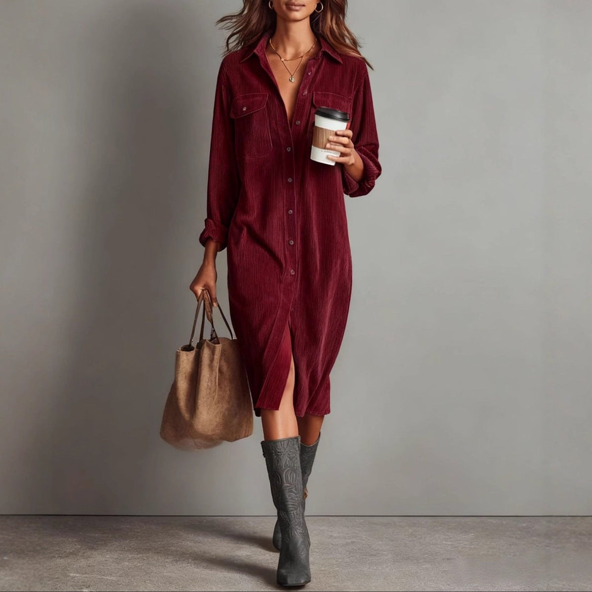 Dominique Long-Sleeve Shirt Dress